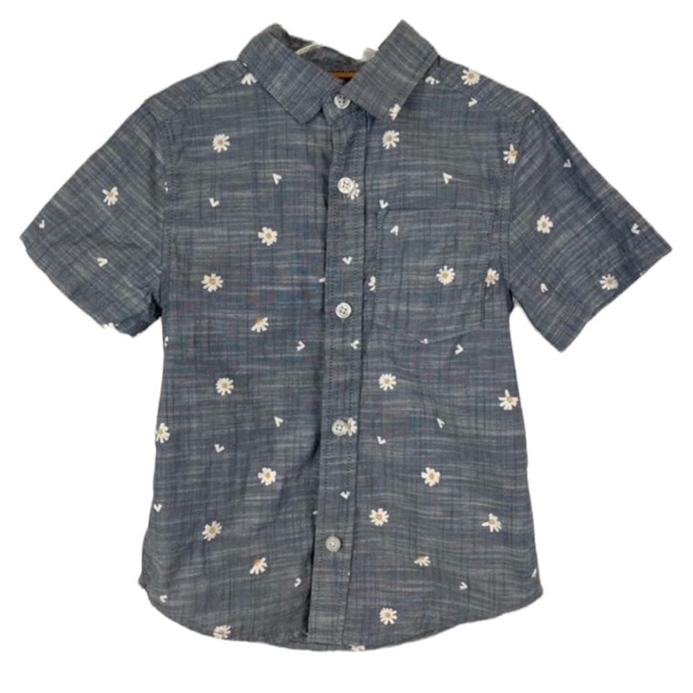 Sale🎈Cat & Jack Grey Flowers Button Down Shirt Cotton Top Boys Toddler Kids XS